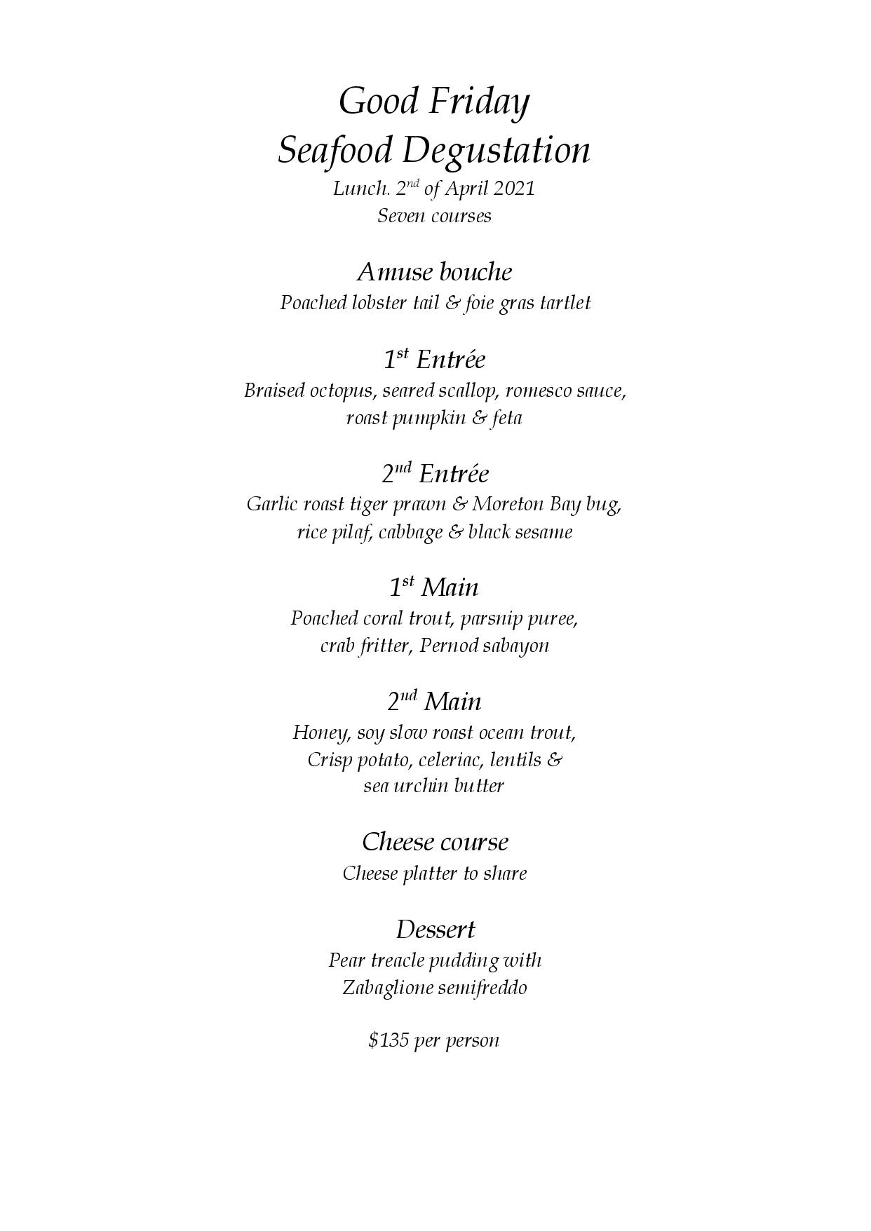 Good Friday Seafood Degustation